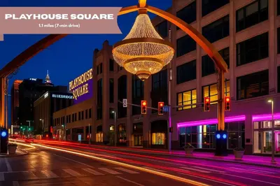 a city street at night with a large chandelier at Modern Luxe Suite Rock Hall, Stadiums, Casino in Cleveland