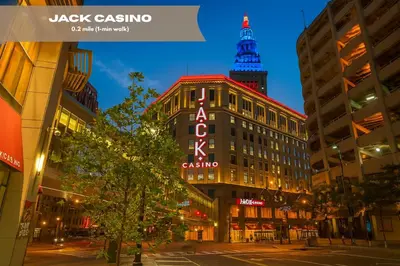 a building with a sign on the side of it at Modern Luxe Suite Rock Hall, Stadiums, Casino in Cleveland