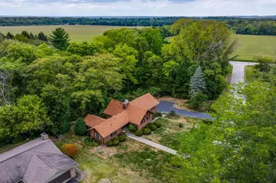 an overhead view of a house with a roof at Retro Ohio Home on 1-Acre Property in Xenia