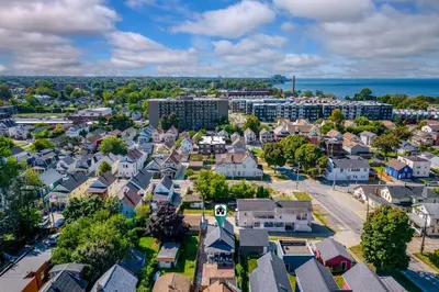 an aerial view of a small town with houses at Comfortable 2-Bedroom House In Cleveland 1330 in Cleveland