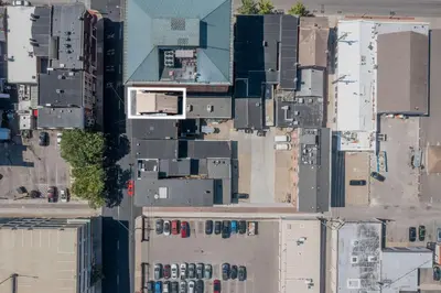 an overhead view of a city with buildings at Top-Rated 1BR Near Convention Center & Parking in Covington