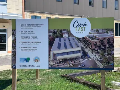 a sign in front of a building that says circle east district at 2Bed Apt Near University Hospital in East Cleveland