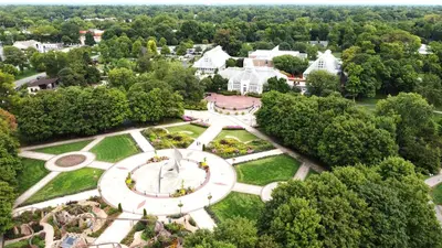 an aerial view of a garden in front of a house at Downtown Retreat - Cozy First Floor in Columbus
