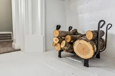 a pile of logs sitting next to a wall at Near CLE Clinic UH & Case Western in Shaker Heights