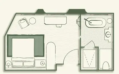 a floor plan of a small house with at Fidelity Hotel in Cleveland
