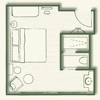 a floor plan of a room with furniture at Fidelity Hotel in Cleveland