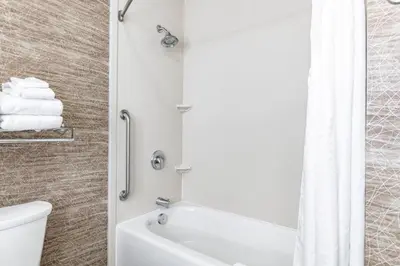 a bathroom with a white tub and a shower at Holiday Inn Express & Suites New Martinsville by IHG in New Martinsville