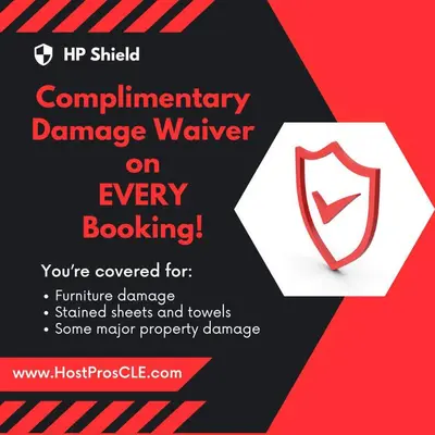 a poster for a emergency damage worker on every booking at Spacious Riverfront Suite - Close to Downtown in Cleveland