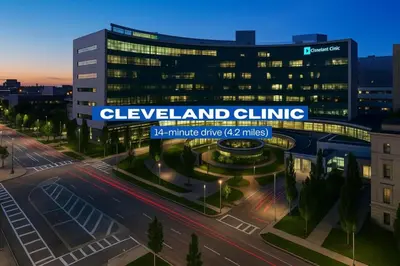 a building with a sign that reads cleveland clinic at Spacious Downtown Sq Stadium, Casino, R&R HoF in Cleveland