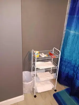 a towel rack in a bathroom with towels at Experience a home near Cleveland Clinic & parks in Cleveland