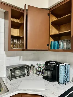 a kitchen counter with a toaster oven and a microwave at Beautiful 2 BDRM Ocean Inspired Oasis in Youngstown