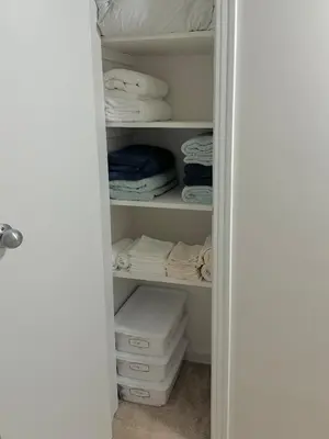 a closet filled with lots of folded towels at Beautiful 2 BDRM Ocean Inspired Oasis in Youngstown