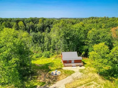 an overhead view of a cabin in the woods at Tranquil Heights Cabin in Hocking Hills in Ray