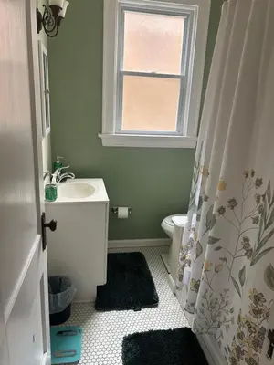 a bathroom with a sink and a toilet and a window at Charming 1 BR Apt 6 miles from Downtown! in Cincinnati