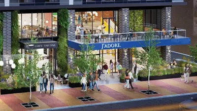 a rendering of a shopping mall with people walking in it at 16 Brand new combined apartments with city views in Cleveland