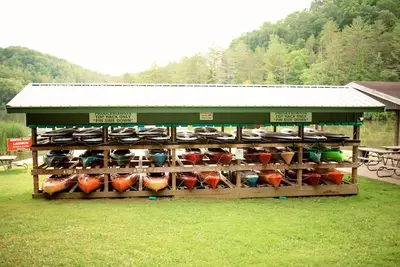 ashed with many different types of boats on display at Tiny House Strouds Run Lake in Athens