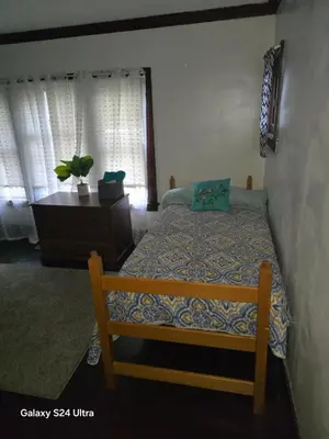a bedroom with a bed and a dresser and a window at Leisure guest home in Lorain