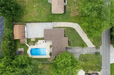 an overhead view of a yard with a swimming pool at Just like home w Pool & Pool table in Milford