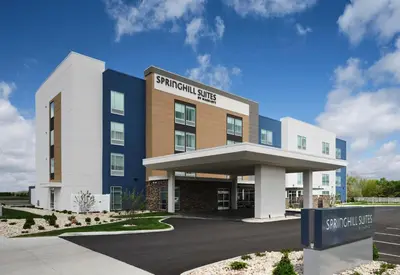 a rendering of the front of a multifamily building at SpringHill Suites by Marriot Troy Dayton in Troy