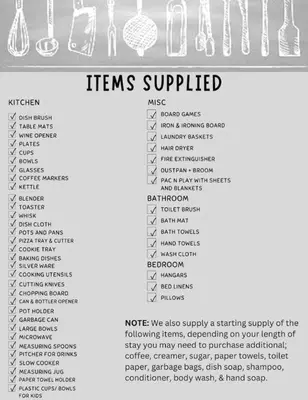 a chart of different types of utensils at Dimmick Cozy Retreat 3 Bed 1 Bath - Sleeps 6 in Gano