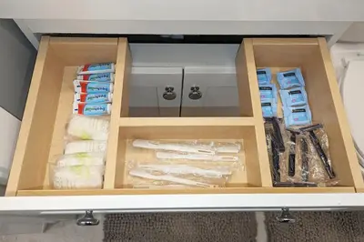 a drawer in a cabinet filled with lots of tools at Sleep like a King - OTR- Free Light Rail ! in Cincinnati