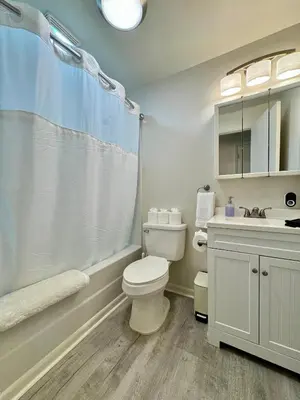 a bathroom with a toilet and a sink and a shower at Idle Springs in Marion