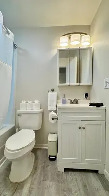 a white bathroom with a toilet and a sink at Idle Springs in Marion