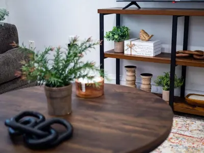 a coffee table with a peace sign on top of it at Game Room 7 Min To Downtown CLE in Cleveland