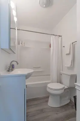 a white bathroom with a toilet and a sink at The Ranch on RaceStreet in Marion