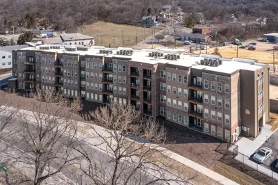 an aerial view of an apartment building at Bright & Cozy Near TQL & Paycor Stadiums in Cincinnati
