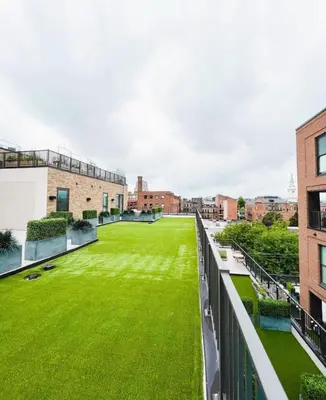 a view of the lawn on the roof of a building at OTR King Bed Free On Site Parking Gym Pool Club Room in Cincinnati