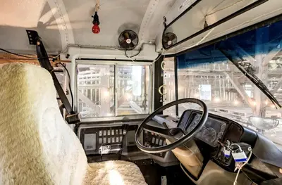 a view of the cockpit of a bus at Cozy Hot Tub “Love Bus” near Augusta, Kentucky in Germantown