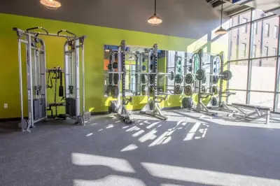 a gym with lots of equipment in a room at Near Osu Riverside No Steps Garage Parking! in Columbus