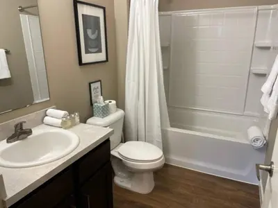 a bathroom with a sink and a toilet and a shower at The Hilliard Executive No Steps Luxury Beds in Dublin