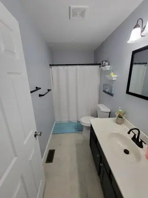 a bathroom with a sink and a toilet and a shower at The Third Monkey in Williamstown