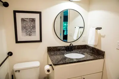 a bathroom with a sink and a mirror at Trillium Ridge, Hocking Hills Area, 2 Bedroom, 3 Beds in Rockbridge