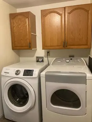 a kitchen with a washing machine and a washer at Trillium Ridge, Hocking Hills Area, 2 Bedroom, 3 Beds in Rockbridge