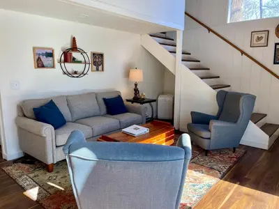 a living room with a couch and two chairs at Trillium Ridge, Hocking Hills Area, 2 Bedroom, 3 Beds in Rockbridge