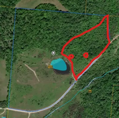 a map of a field with a red line at Deer Haven Cabin in New Straitsville
