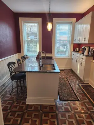 a kitchen with a sink and a counter top at Schwartz Castle in Columbus