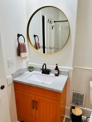 a bathroom with a sink and a mirror at Jungle House Columbus Short North Downtown Free Parking - Near Convention Center & Nationwide Arena - 4BR Luxury Home - Sleeps 12 - Over 5,800 Five Star Stays in Columbus