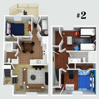 two views of a floor plan of a house at 3BR Condo Near Ark Encounter, 8 Guests, Parking in Williamstown