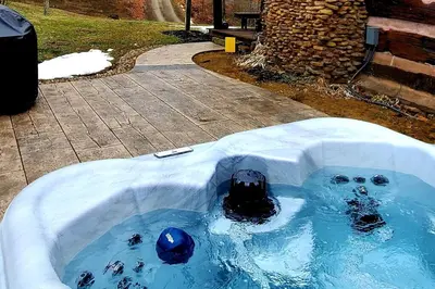 a jacuzzi tub with a ball in it at Renovated Cottage with Spa Surrounded by Beautiful Hiking Trails by Tappan Lake in Ohio in Deersville