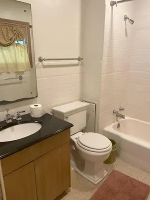 a bathroom with a toilet and a sink and a tub at Peaceful Cabin Getaway Overlooking Tuscarawas River Valley in New Philadelphia, Ohio in New Philadelphia