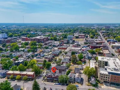 an aerial view of a city with buildings at Luxury Chefs Kitchen - OSU/Short North - Sleeps 10 in Columbus