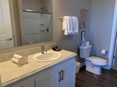 a bathroom with a sink and a toilet at The City View Suite Garage Parking Top Floor! in Columbus