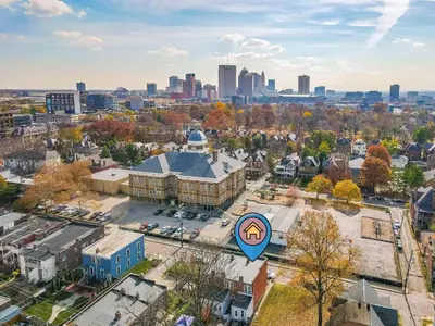 an overhead view of a city with a building at Cozy Brick-Short North Condo - (fenced yard) - OSU in Columbus