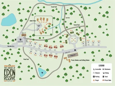 a map of the garden pavilion site at Eden Reserve Glamping Tents - All 8 Tents in Williamstown