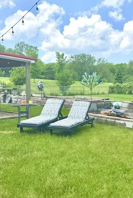 two chairs sitting in the grass in a yard at Sleep with a Lion!! 6 bedroom house, near downtown, Ohio city Tremont! in Cleveland