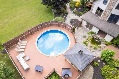 an overhead view of a swimming pool on a house at The Billy Lodge in Lucas
